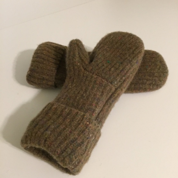 Olive Tweed Wool Felted Mittens with Fleece Lining - Picture 2 of 4